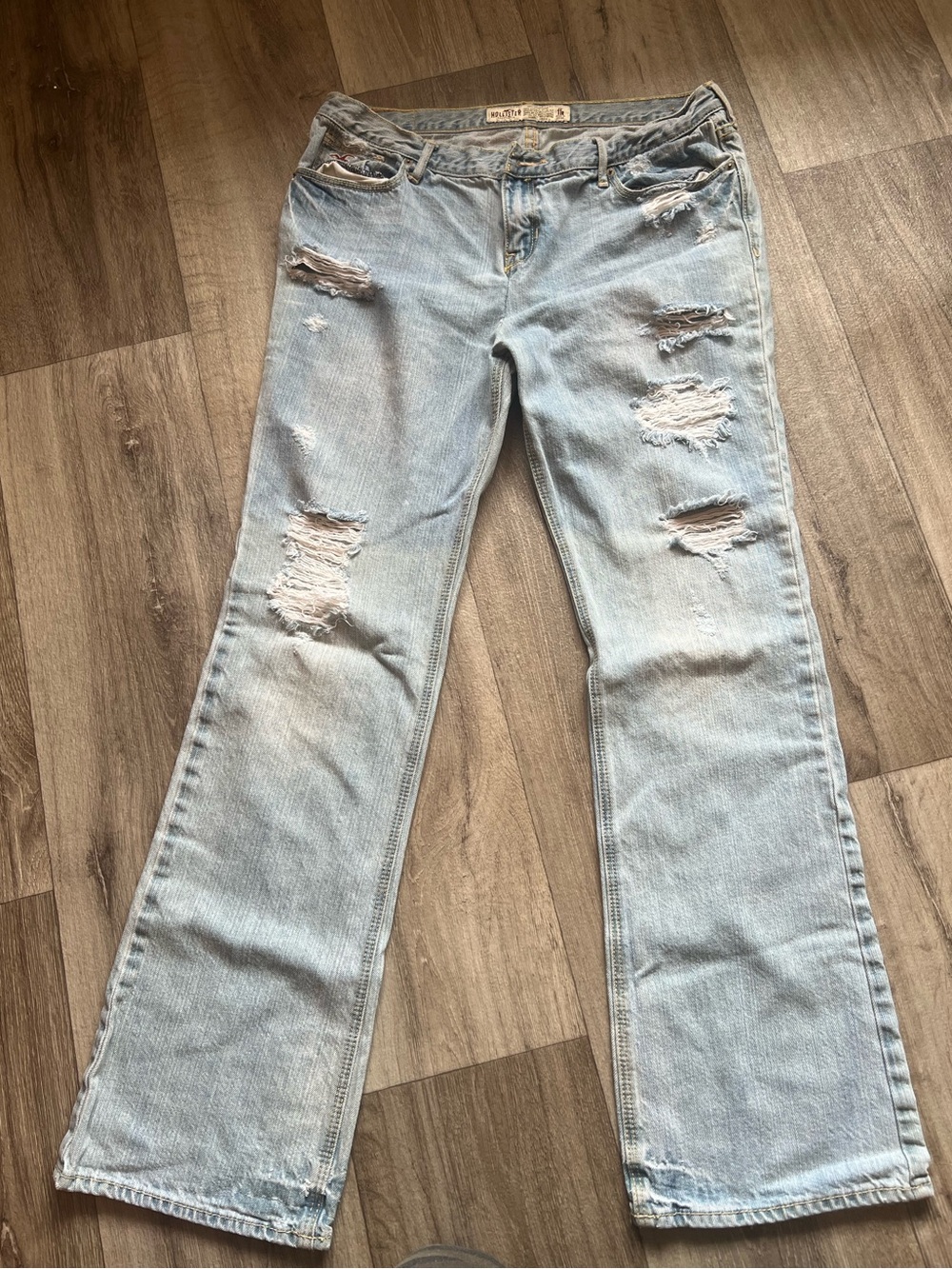 Vtg Hollister Y2K Distressed Low Rise Bootcut Jeans 11R 100% Cotton